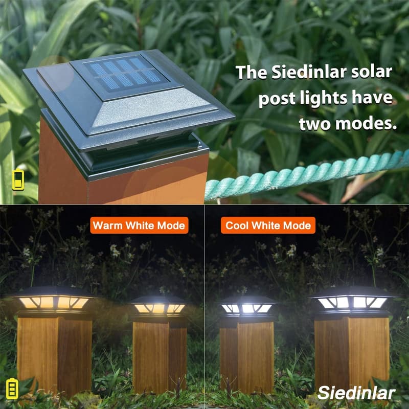 Solar Post Lights for 4x4-6x6 Posts - Outdoor LED Deck Lights (2 Pack)
