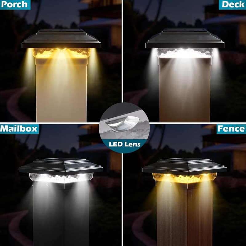 Outdoor Solar Post Lights - Waterproof LED Cap Lights (2 Pack)
