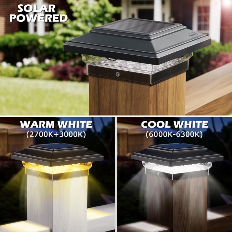Outdoor Solar Post Lights - Waterproof LED Cap Lights (2 Pack)