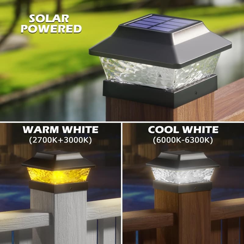 4x4 Solar Post Cap Light - Waterproof, 2 Modes, Black