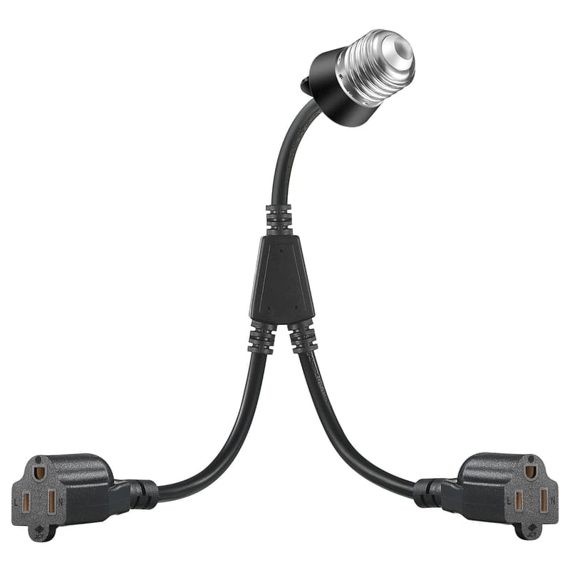 E26/E27 Light Socket to Dual Outlet Adapter for Porch/Garage