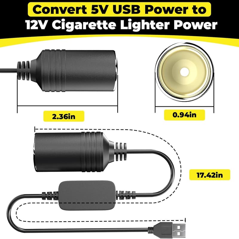 USB to Cigarette Lighter Adapter, 10W for Car Electronics