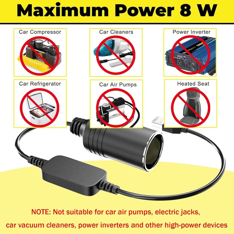 USB to Cigarette Lighter Adapter, 10W for Car Electronics