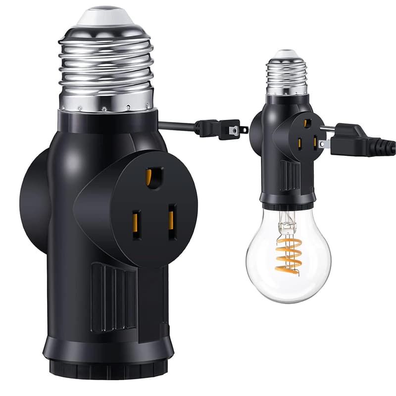 E26/E27 Light Socket Adapter for 2/3 Prong, Indoor/Outdoor