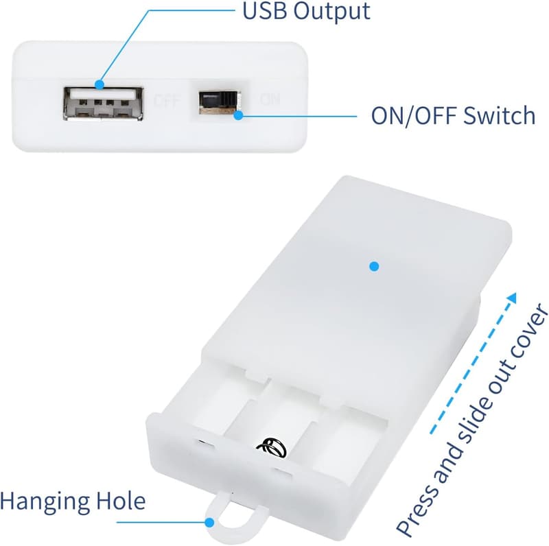 Battery Case for USB LED Strip Lights - 3 AA Holder