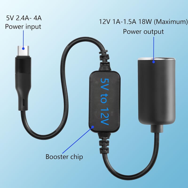 12V USB C Male to Cigarette Lighter Adapter Power Cable