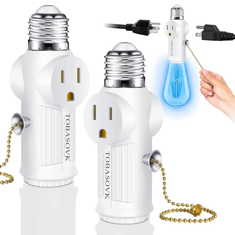 Light Socket to Plug Adapter (2 Pack) - Heat-Resistant White