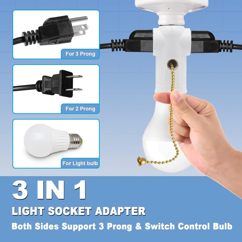 Light Socket to Plug Adapter (2 Pack) - Heat-Resistant White