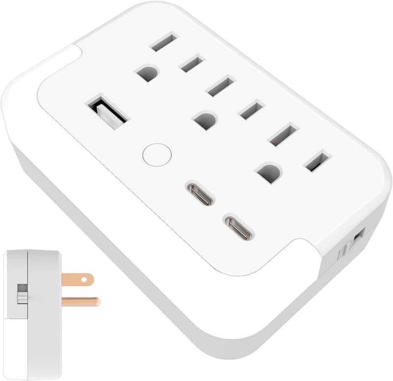 Portable Outlet Extender with Light Sensor & USB Ports