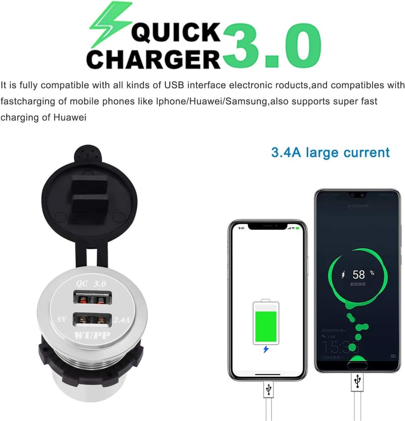 Waterproof Dual USB Charger Socket with Fast Charging for Marine & RV