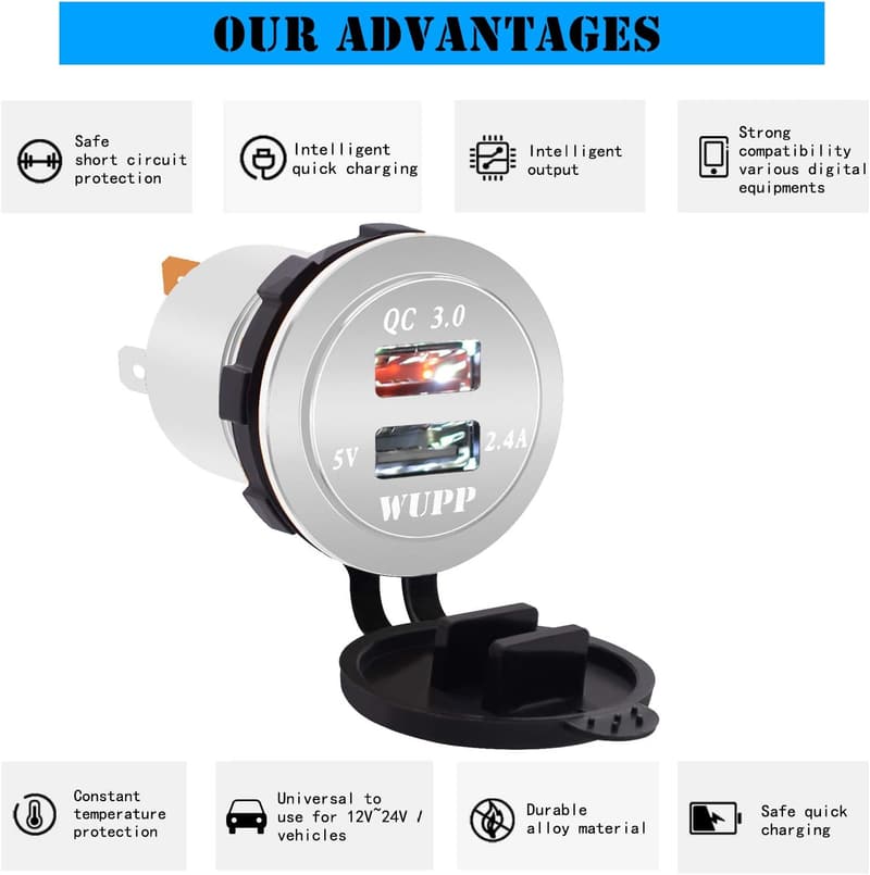 Waterproof Dual USB Charger Socket with Fast Charging for Marine & RV
