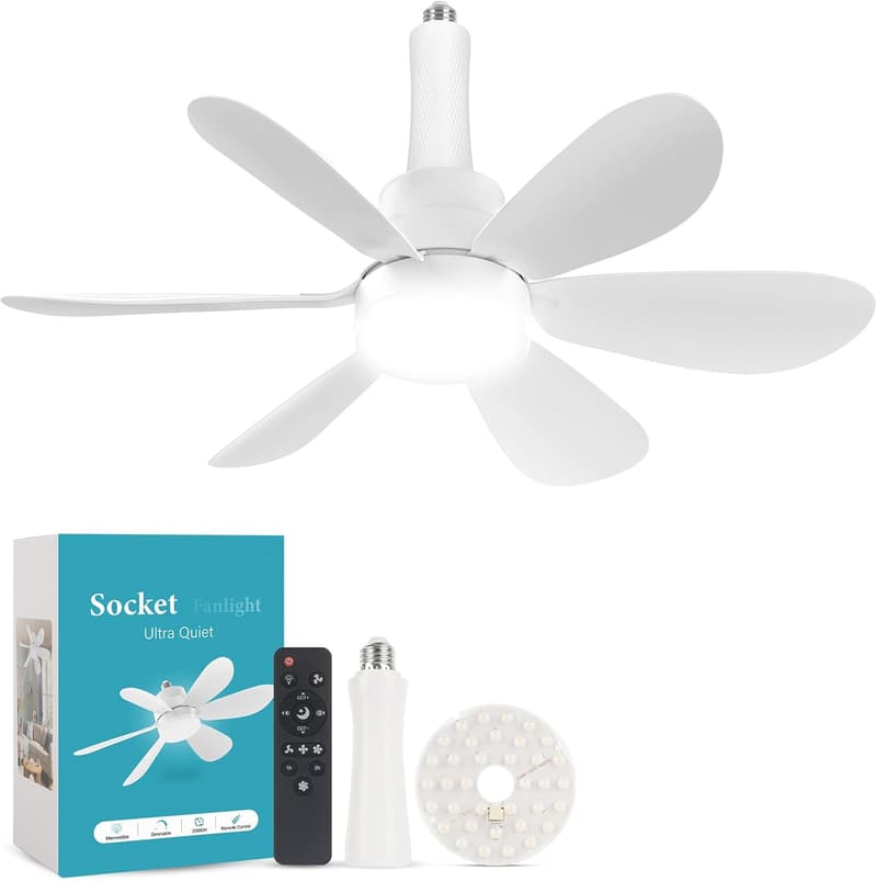 Dimmable E26 Socket Fan Light with Remote & LED Replacement Board