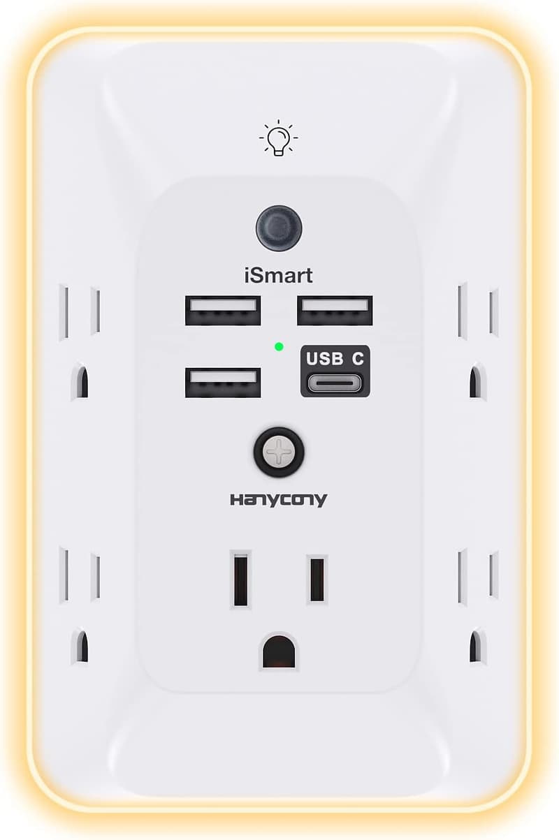 HANYCONY USB Wall Charger Surge Protector with Night Light