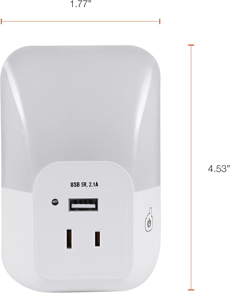 LED Night Light with USB Port, 3-Color Select - Frosted