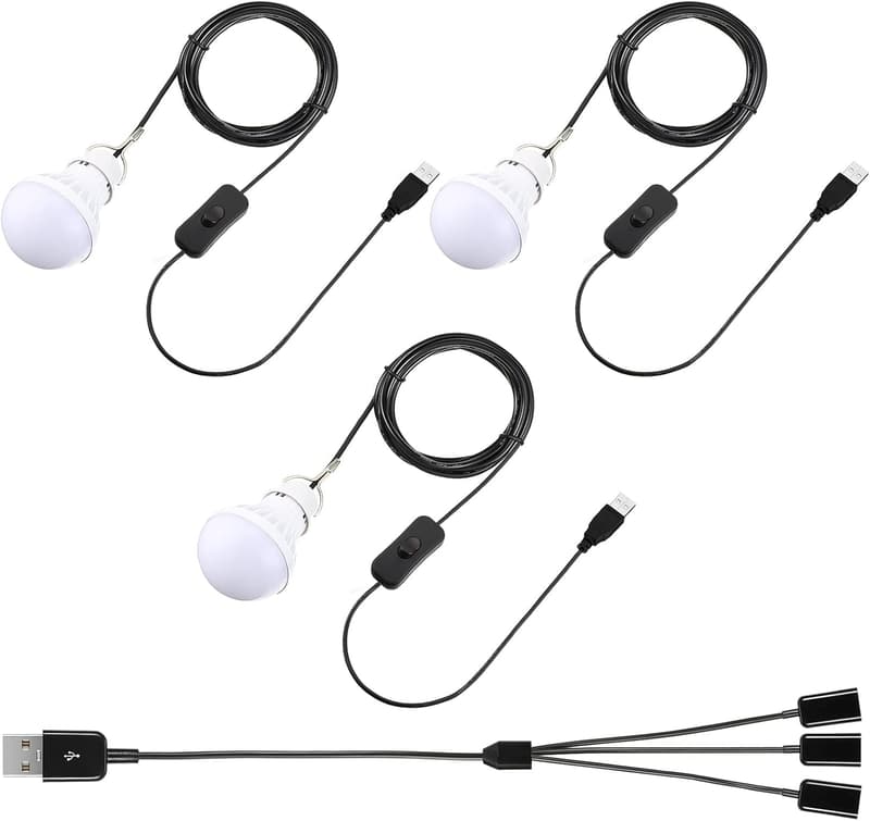Portable USB LED Camping Lights - 3pcs with 8.2ft Cord