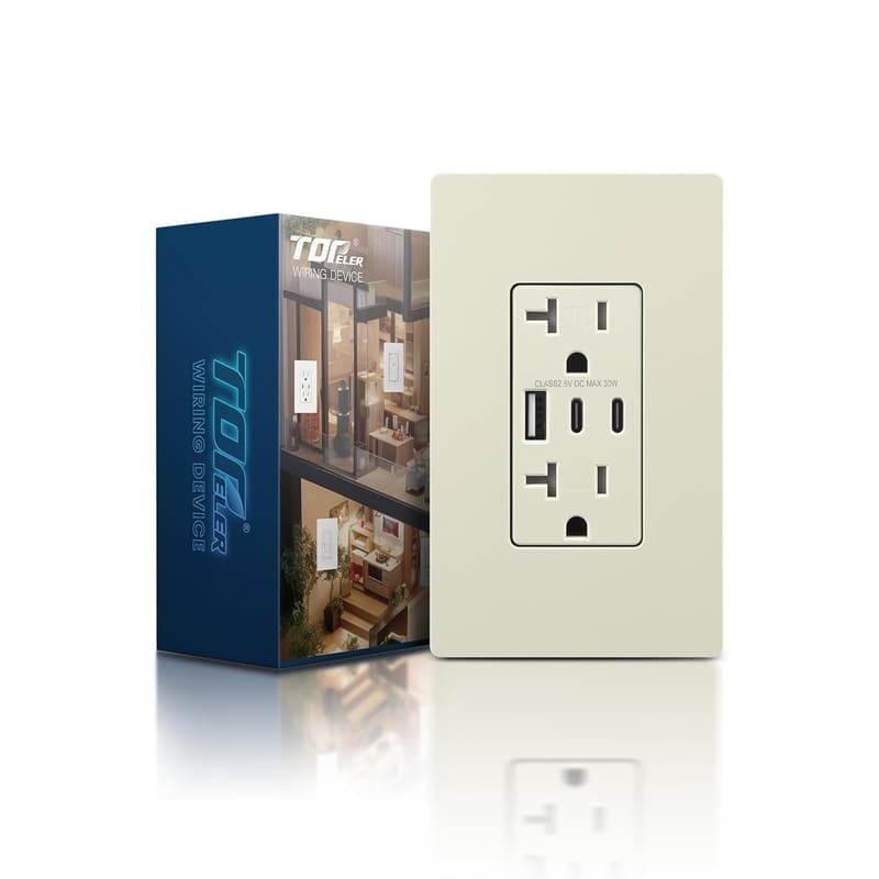 30W USB Outlet with 3 Ports, Type A & C, Tamper-Resistant