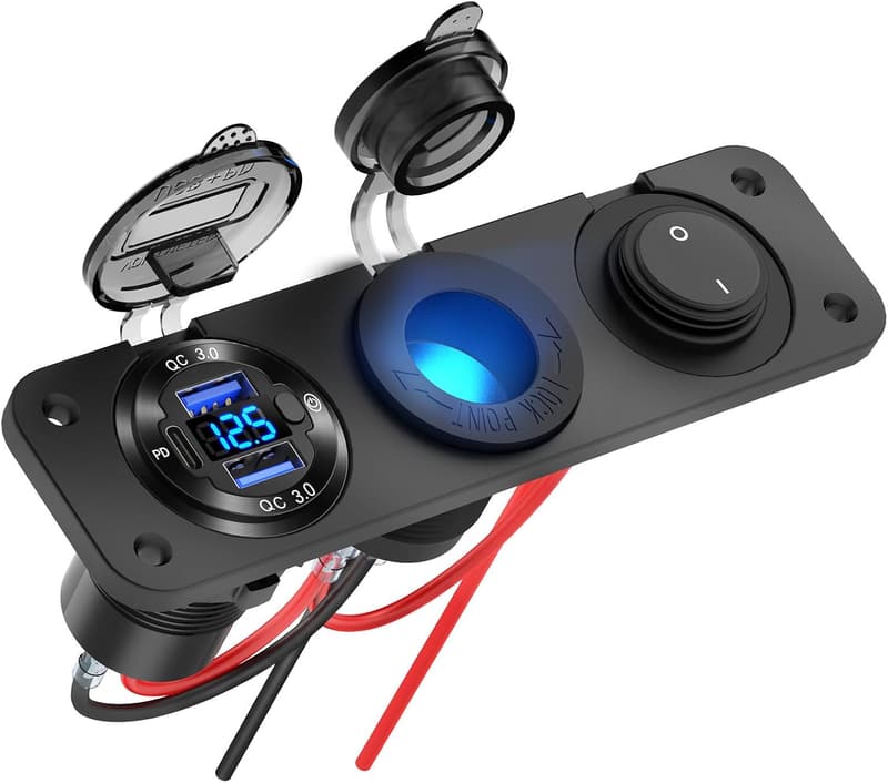 Marine USB Outlet Panel with Voltmeter and 150W Socket