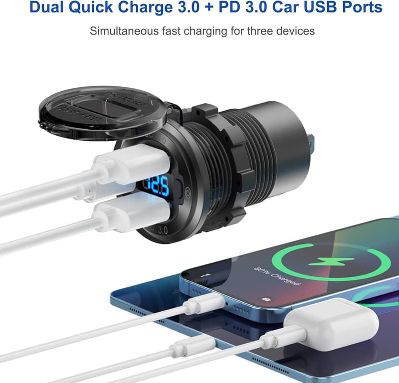 Marine USB Outlet Panel with Voltmeter and 150W Socket