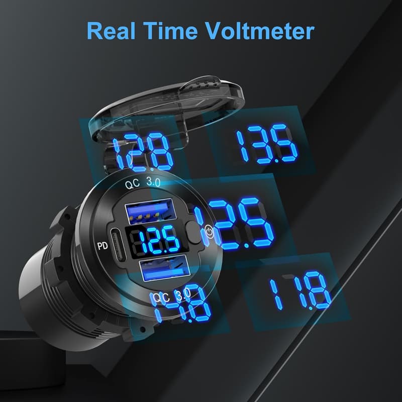 Marine USB Outlet Panel with Voltmeter and 150W Socket