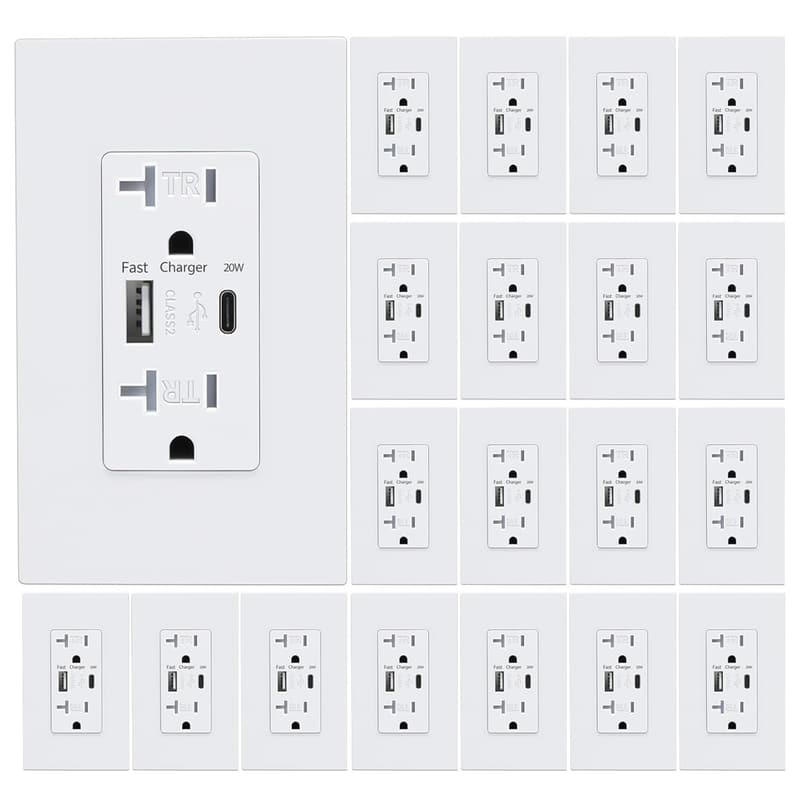 20 Pack of 20A Tamper-Resistant USB Wall Outlets