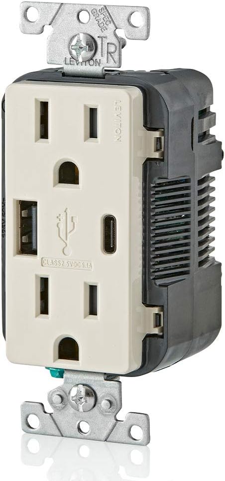 Light Almond In-Wall USB Charger with 15A Outlet