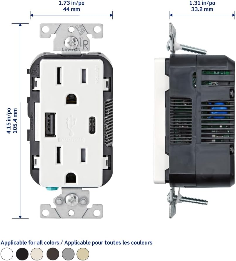 Light Almond In-Wall USB Charger with 15A Outlet