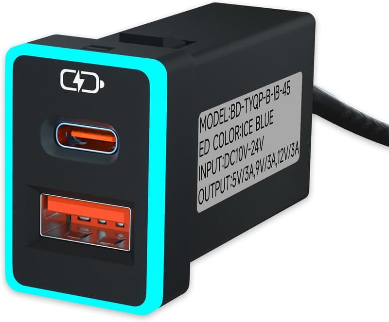 Toyota Fast Charge PD QC3.0 USB Car Charger with LED Light