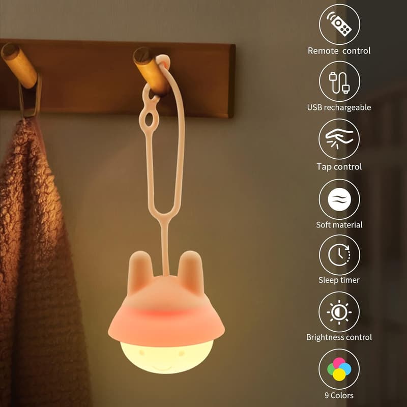 Baby Car Seat Night Light - Rechargeable, 9 Colors, Soft & BPA-Free