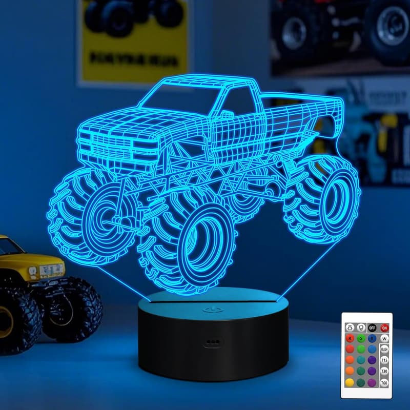 Monster Truck 3D Night Light for Kids, 16 Color Changing