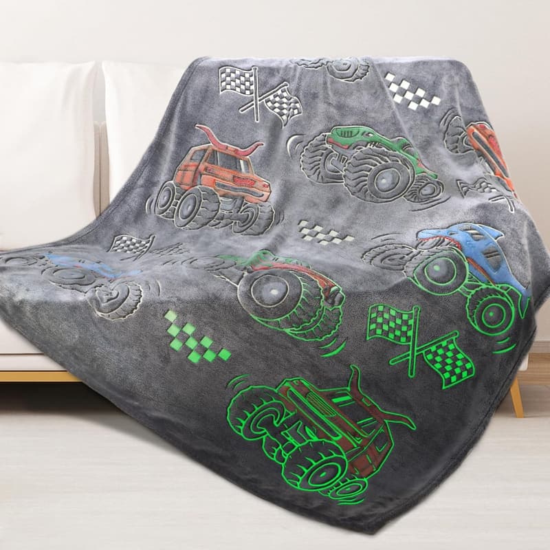 Glow in The Dark Tractor Blanket for Boys - Soft Fleece 50