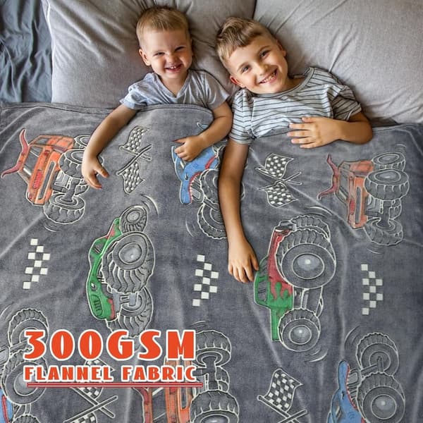 Glow in The Dark Tractor Blanket for Boys - Soft Fleece 50