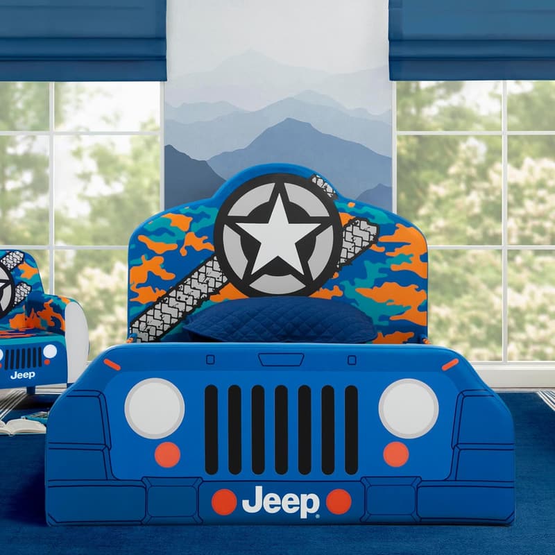 Jeep Upholstered Twin Bed for Kids, Blue