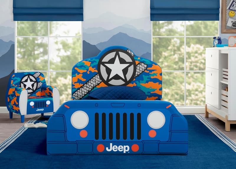 Jeep Upholstered Twin Bed for Kids, Blue