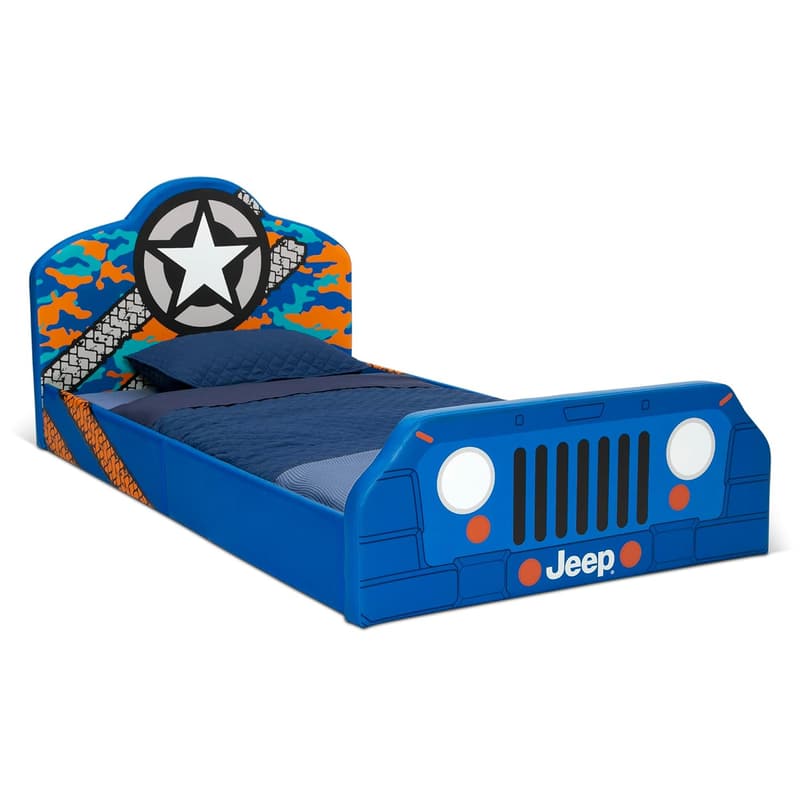 Jeep Upholstered Twin Bed for Kids, Blue