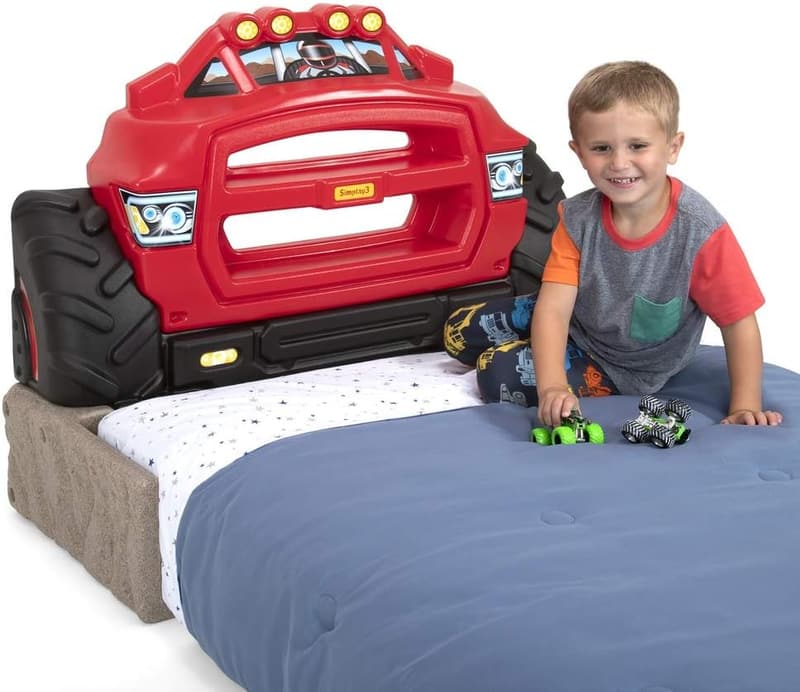Monster Truck Twin Headboard for Kids with Toy Storage - Red