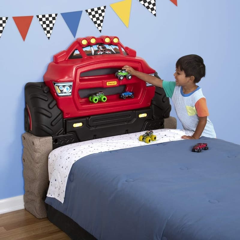 Monster Truck Twin Headboard for Kids with Toy Storage - Red