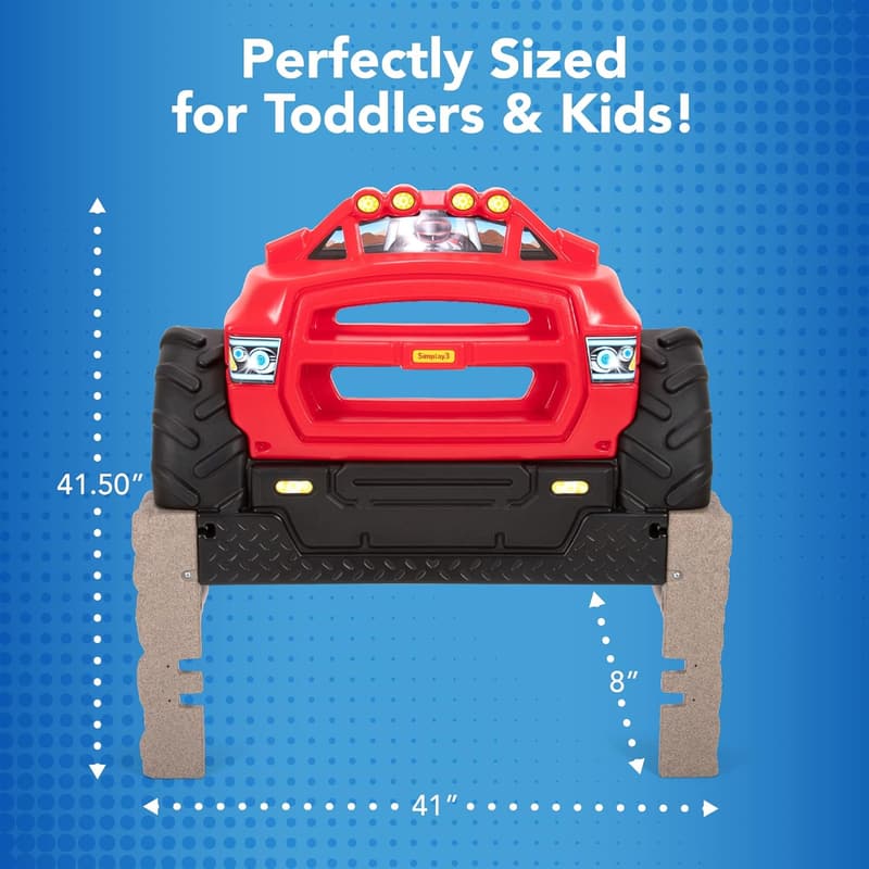 Monster Truck Twin Headboard for Kids with Toy Storage - Red