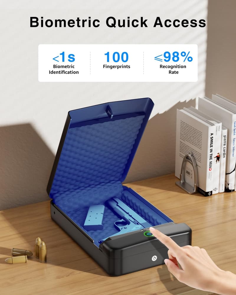 Portable Biometric Gun Safe for Handguns - Quick Access Lock Box