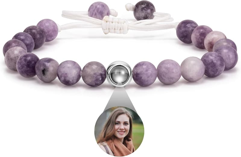 Personalized Photo Bracelet with Natural Stone Cuban Chain