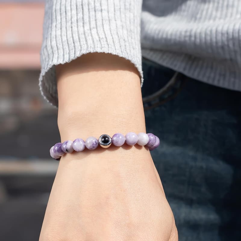 Personalized Photo Bracelet with Natural Stone Cuban Chain