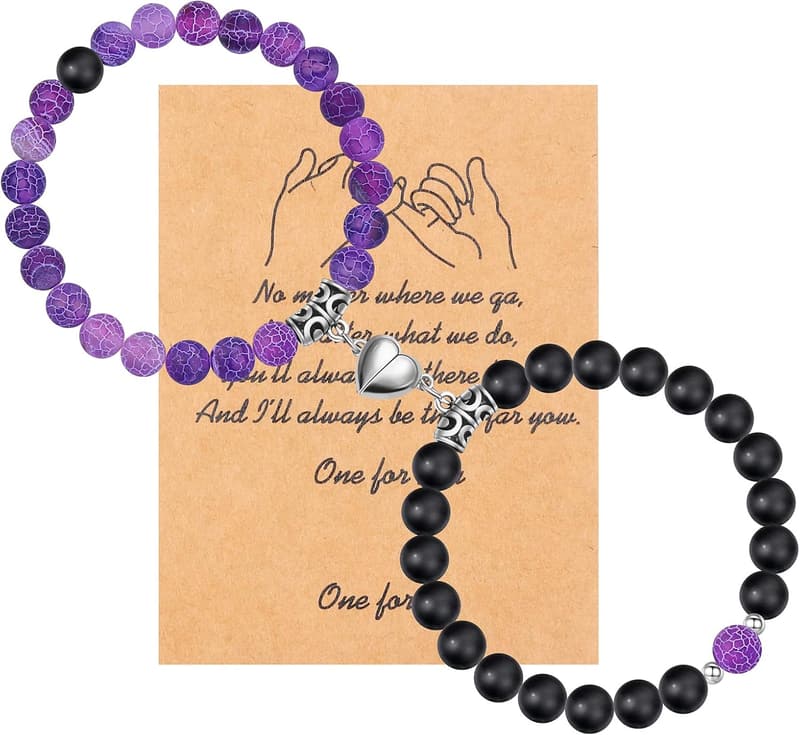 Valentine's Day Natural Beaded Magnetic Bracelets for Couples