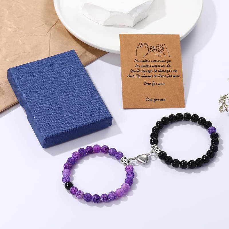 Valentine's Day Natural Beaded Magnetic Bracelets for Couples