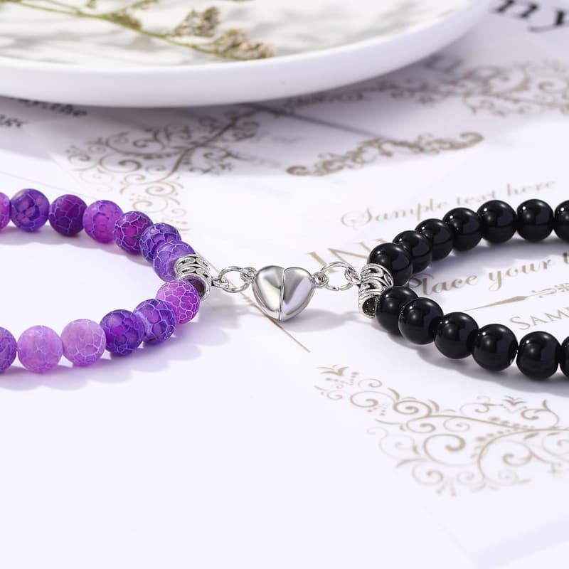 Valentine's Day Natural Beaded Magnetic Bracelets for Couples
