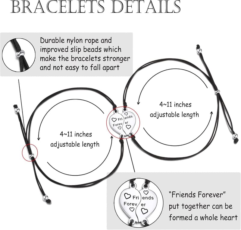 Best Friend Heart Matching Bracelets Set for Women