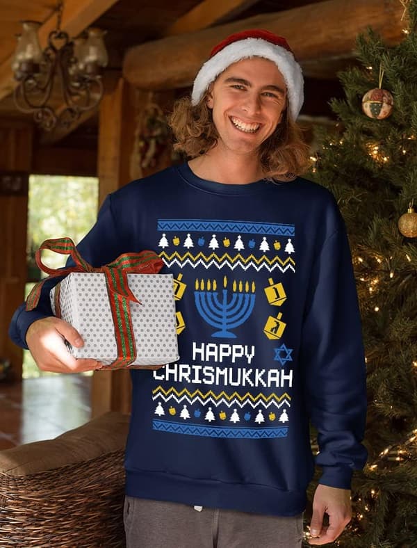 Hanukkah Ugly Sweater for Men - Happy Chrismukkah Design