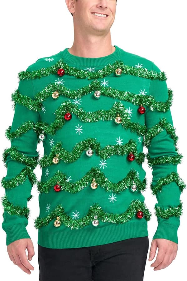 Funny Men's Ugly Christmas Sweater - Tacky Embellished Design