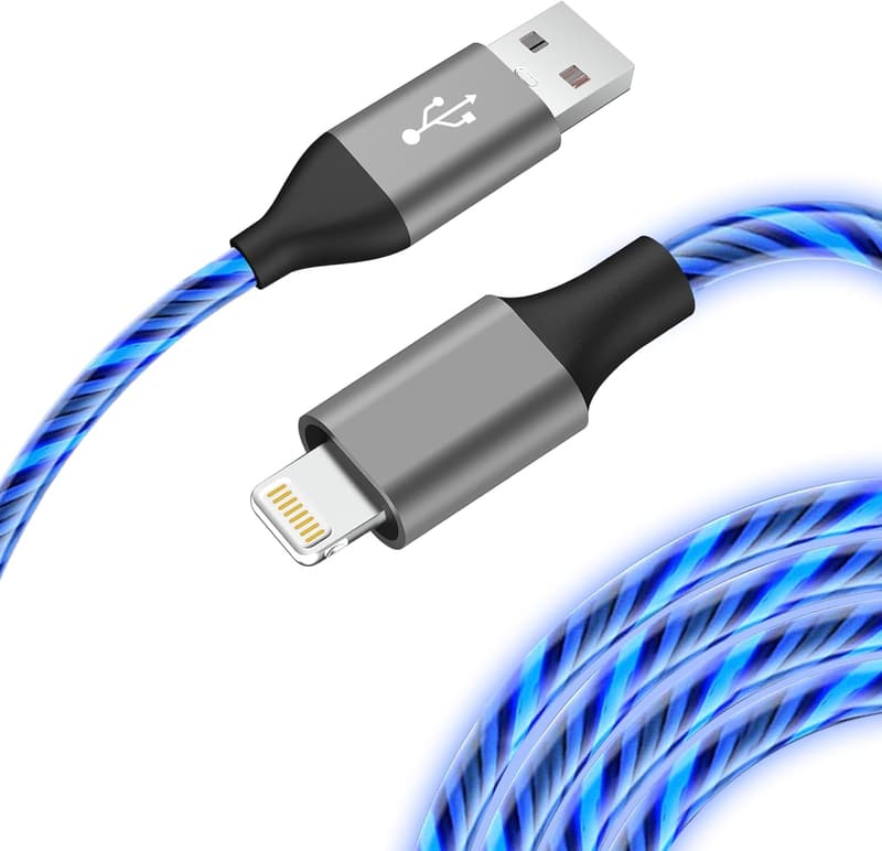 LED 6ft iPhone Charger Cord - MFi Certified, Blue