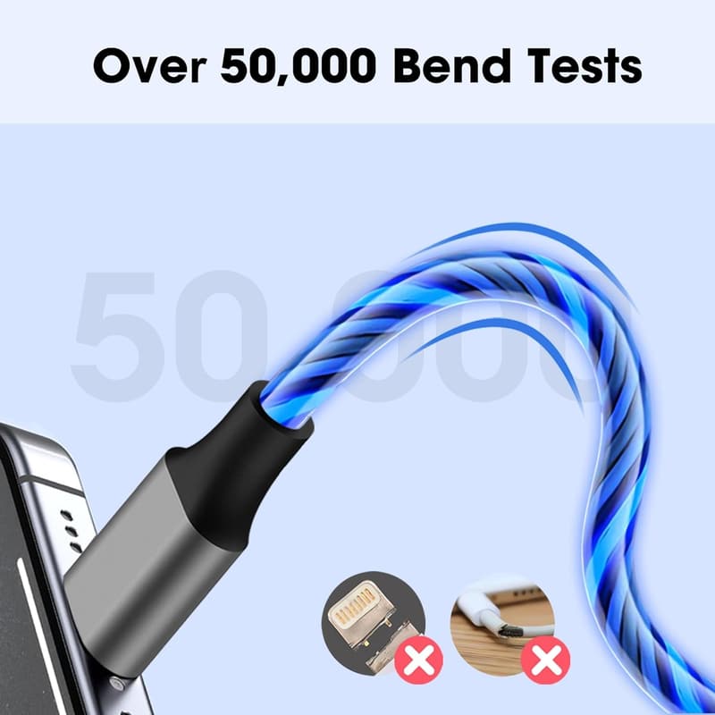 LED 6ft iPhone Charger Cord - MFi Certified, Blue