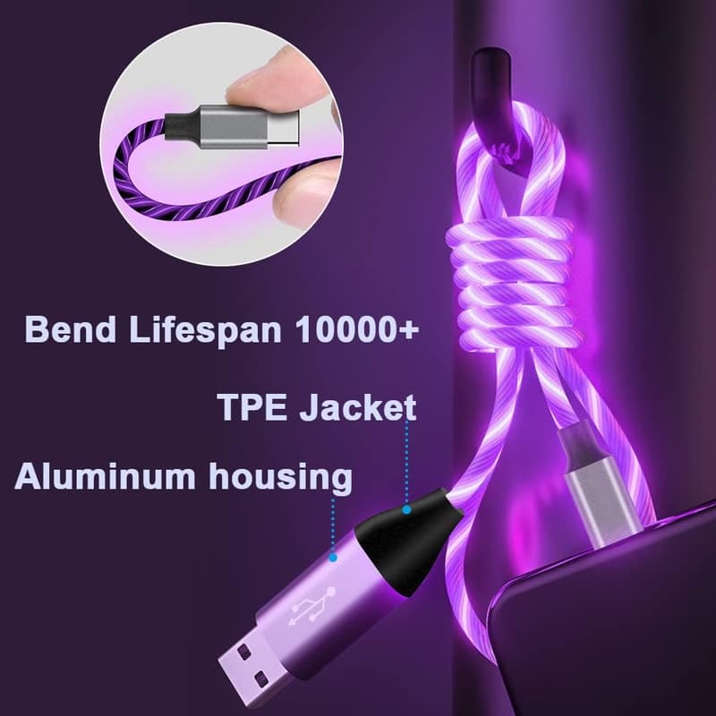 6 ft LED Light Up Fast Charger USB C Cable - Compatible with iPhone & Samsung
