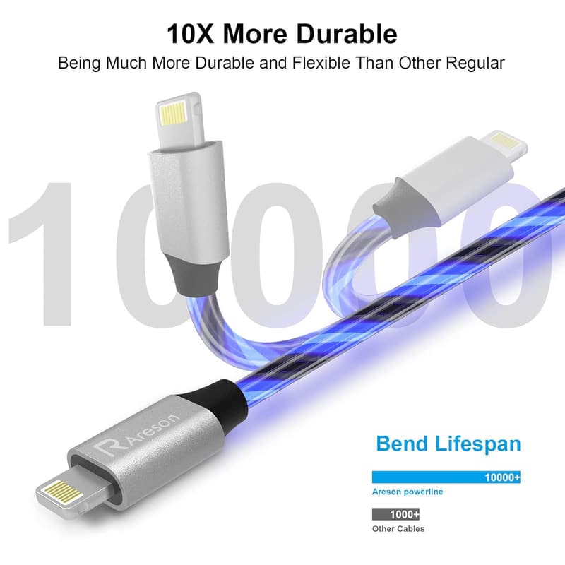 Apple MFi Certified 6ft LED iPhone Charger Cord (Blue)